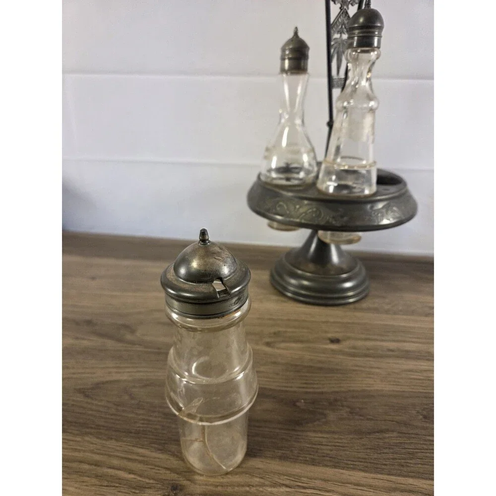 Antique 1880s‎ Meriden Britannia Quadruple Cruet Castor Set Silverplate